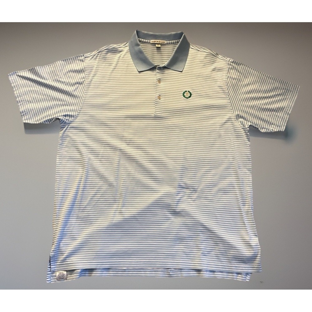 Peter Millar Short Sleeve Golf Polo Shirt Blue Striped Embroidered Logo XXL JBHS